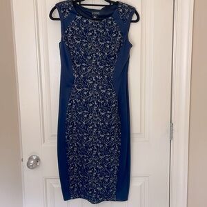 Navy Blue & Silver Sheath Sleeveless Dress, Size S, Enfocus Midi Dress